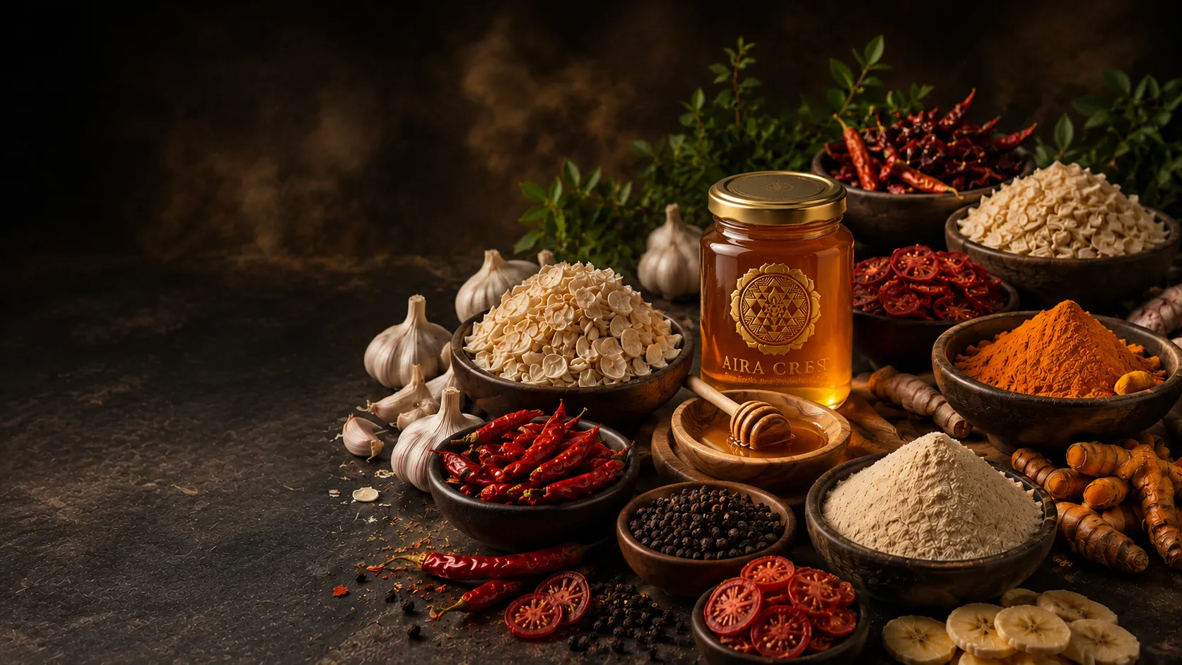 Aira Crest premium dehydrated vegetables, wild honey, and fresh produce